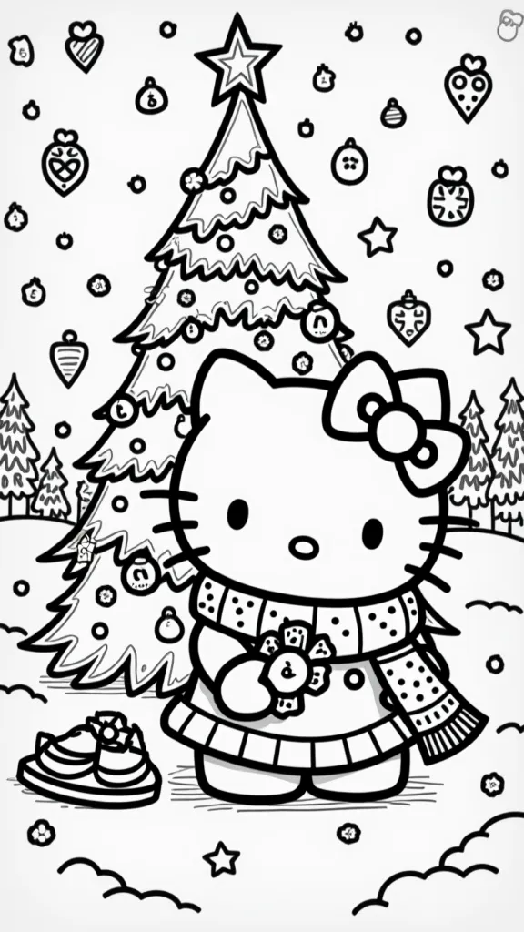 Páginas para colorear de Navidad de Hello Kitty imprimibles